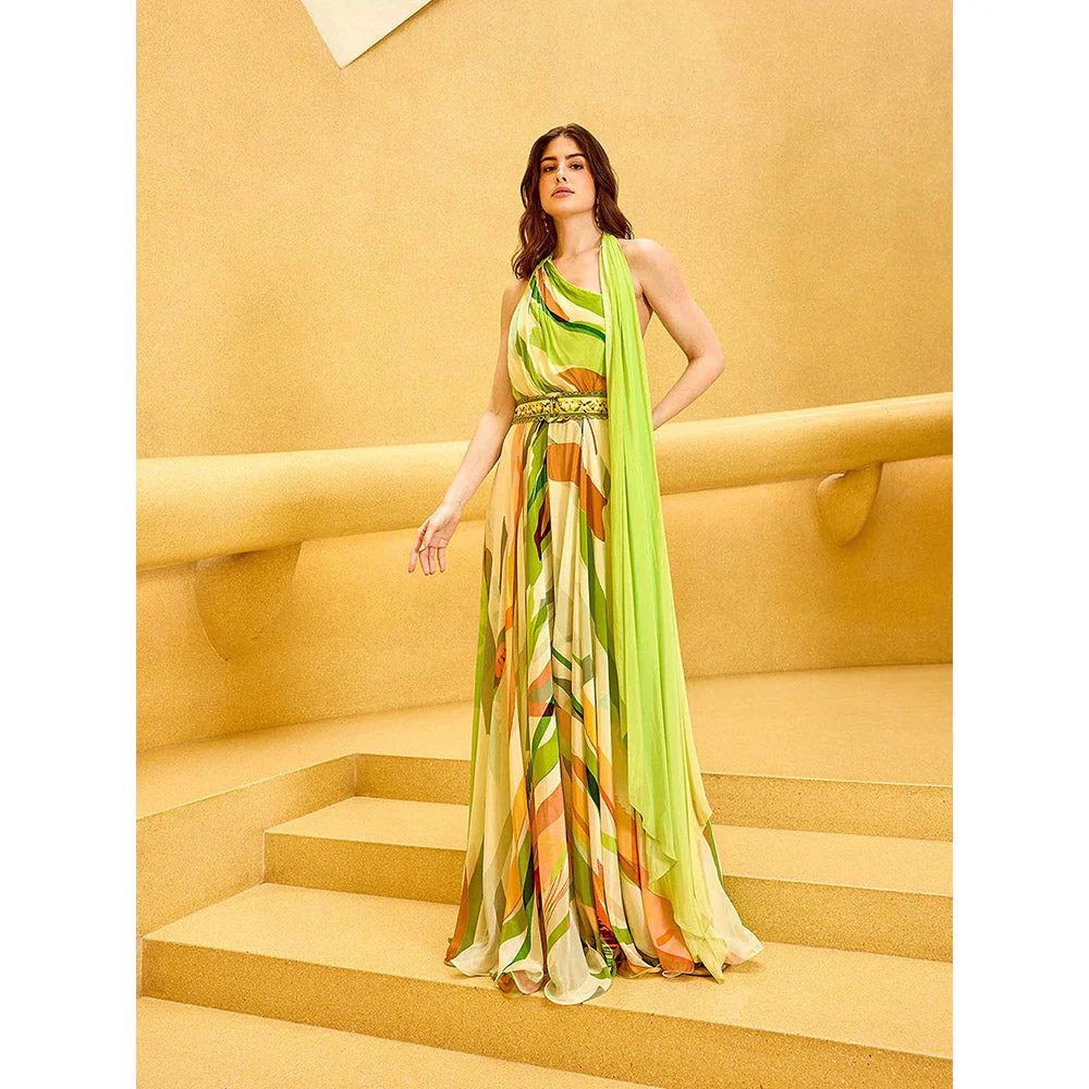 MANDIRA WIRK Lime Green Summer Crisp Jumpsuit with Belt (Set of 2) - Image 3