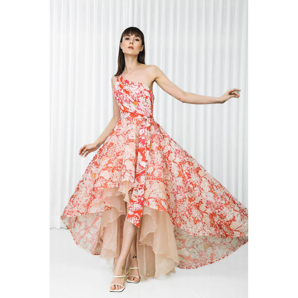 MANDIRA WIRK Maple Leaves Printed Organza Dress (Set of 2) - Image 3