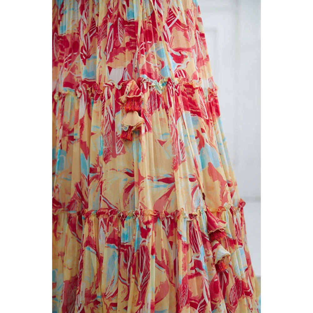 MANDIRA WIRK Multicolour Embroidered Top With Tiered Lehenga - Image 5