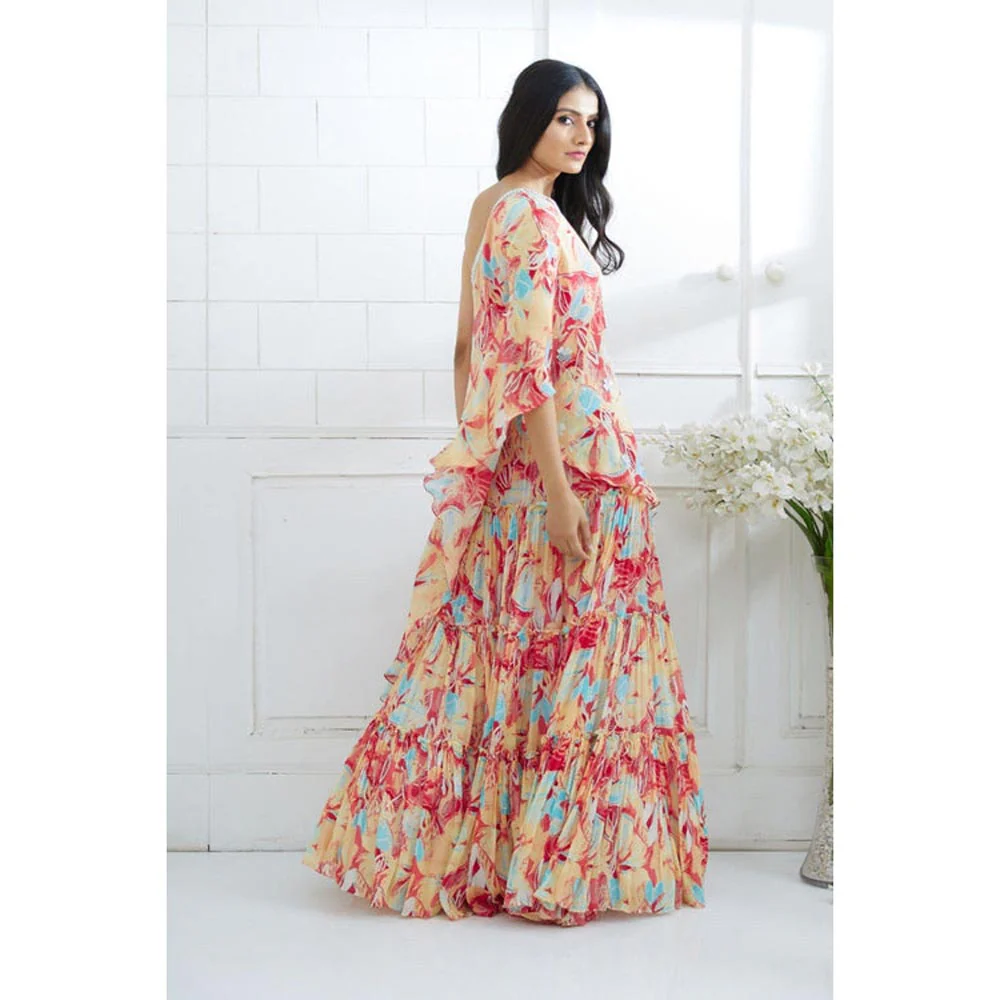 MANDIRA WIRK One Shoulder Printed Top With Lehenga - Image 3