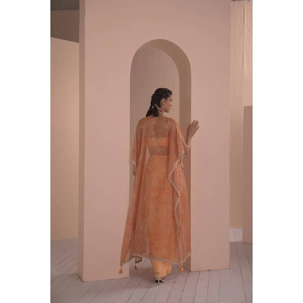 MANDIRA WIRK Orange Pancy Daisy Bustier and Skirt with Cape (Set of 3) - Image 5