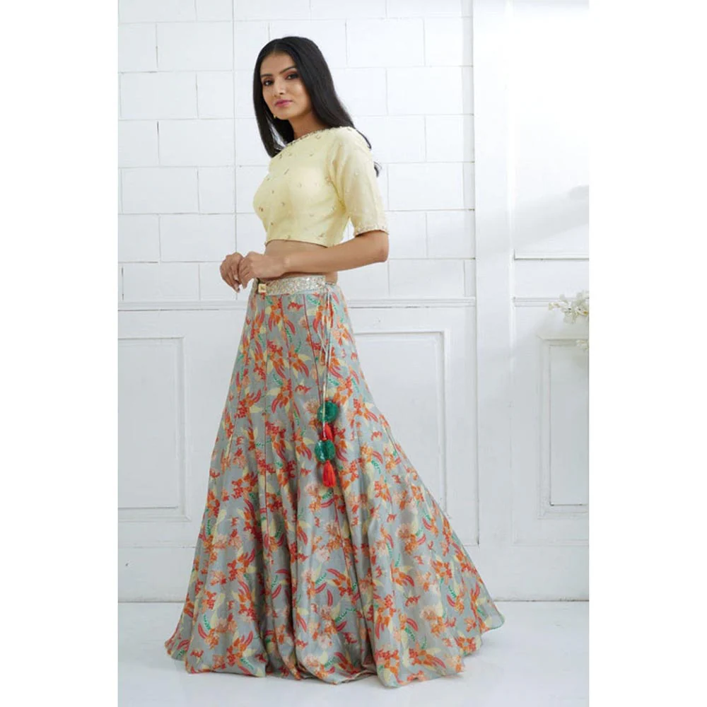 MANDIRA WIRK Pale Yellow Printed Lehenga Blouse With Dupatta - Image 3