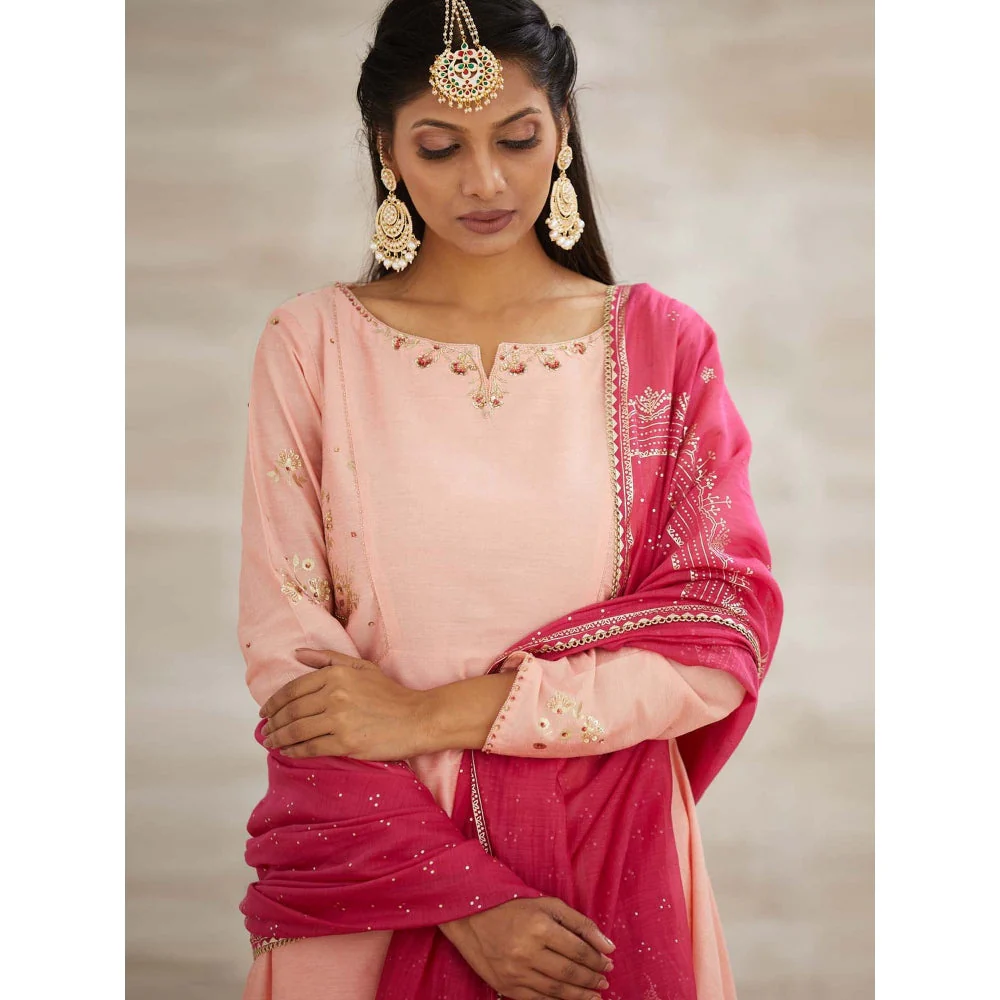 MANDIRA WIRK Peach Embellished Festive Kurta with Pant and Dupatta (Set of 3) - Image 3