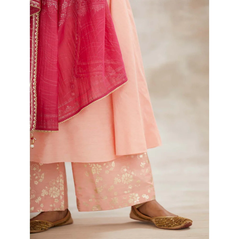 MANDIRA WIRK Peach Embellished Festive Kurta with Pant and Dupatta (Set of 3) - Image 4