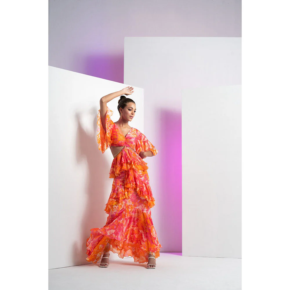 MANDIRA WIRK Pink Misty Femme Chain Detail At Waist Maxi Dress - Image 3