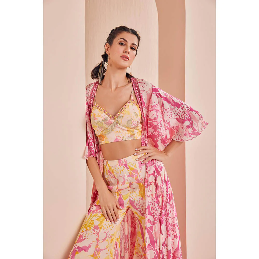 MANDIRA WIRK Printed Blouse with Sharara and Cape (Set of 3) - Image 3