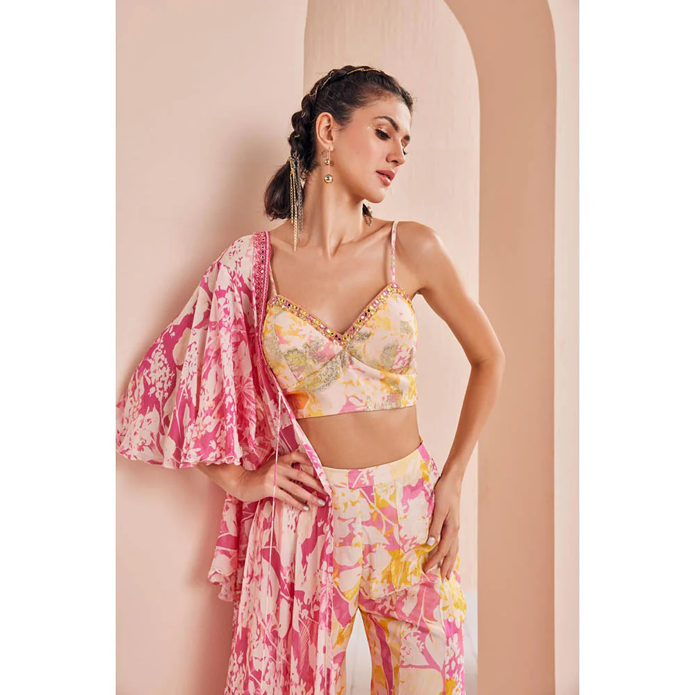 MANDIRA WIRK Printed Blouse with Sharara and Cape (Set of 3) - Image 4