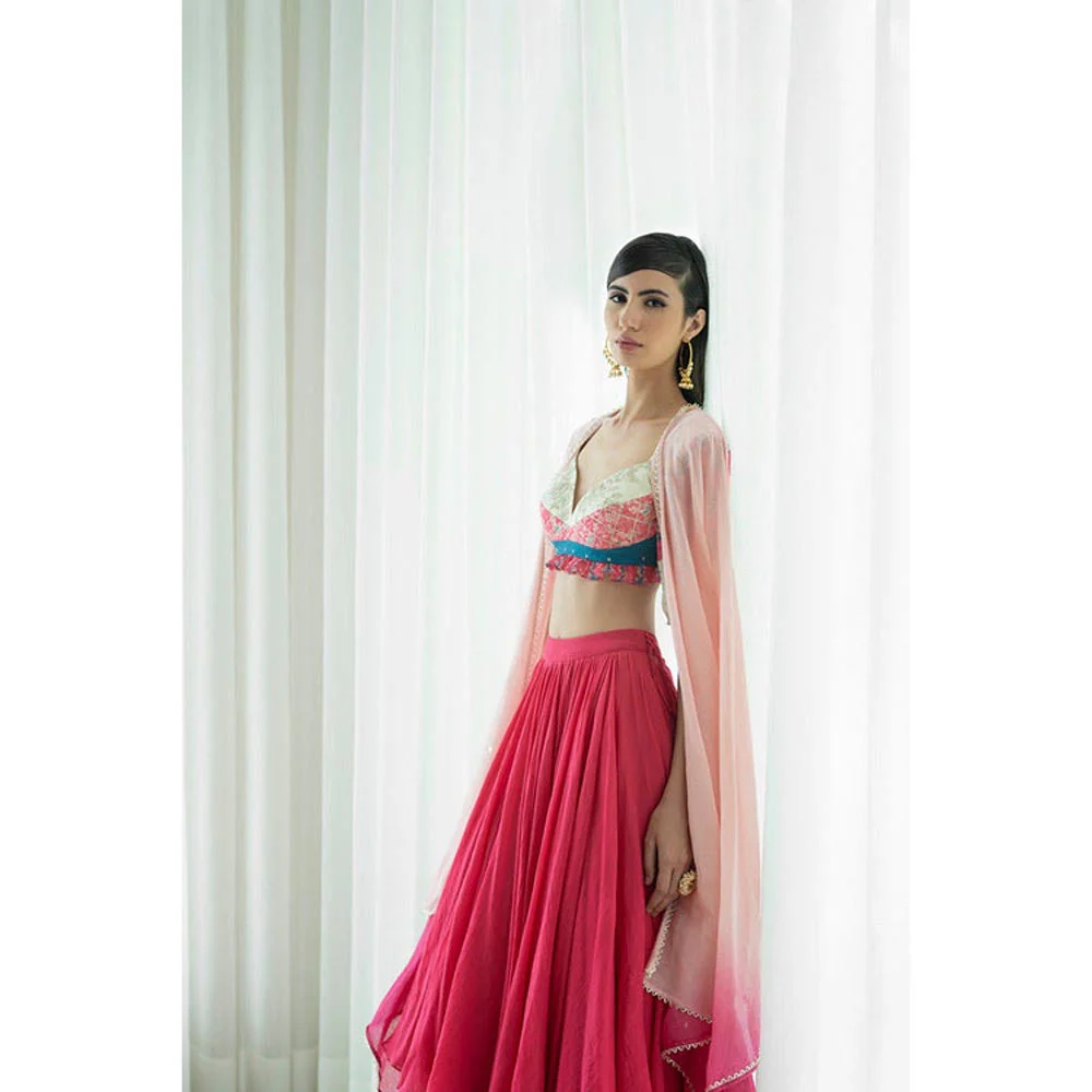 MANDIRA WIRK Printed Patchwork Lehenga Blouse With Dupatta - Image 3