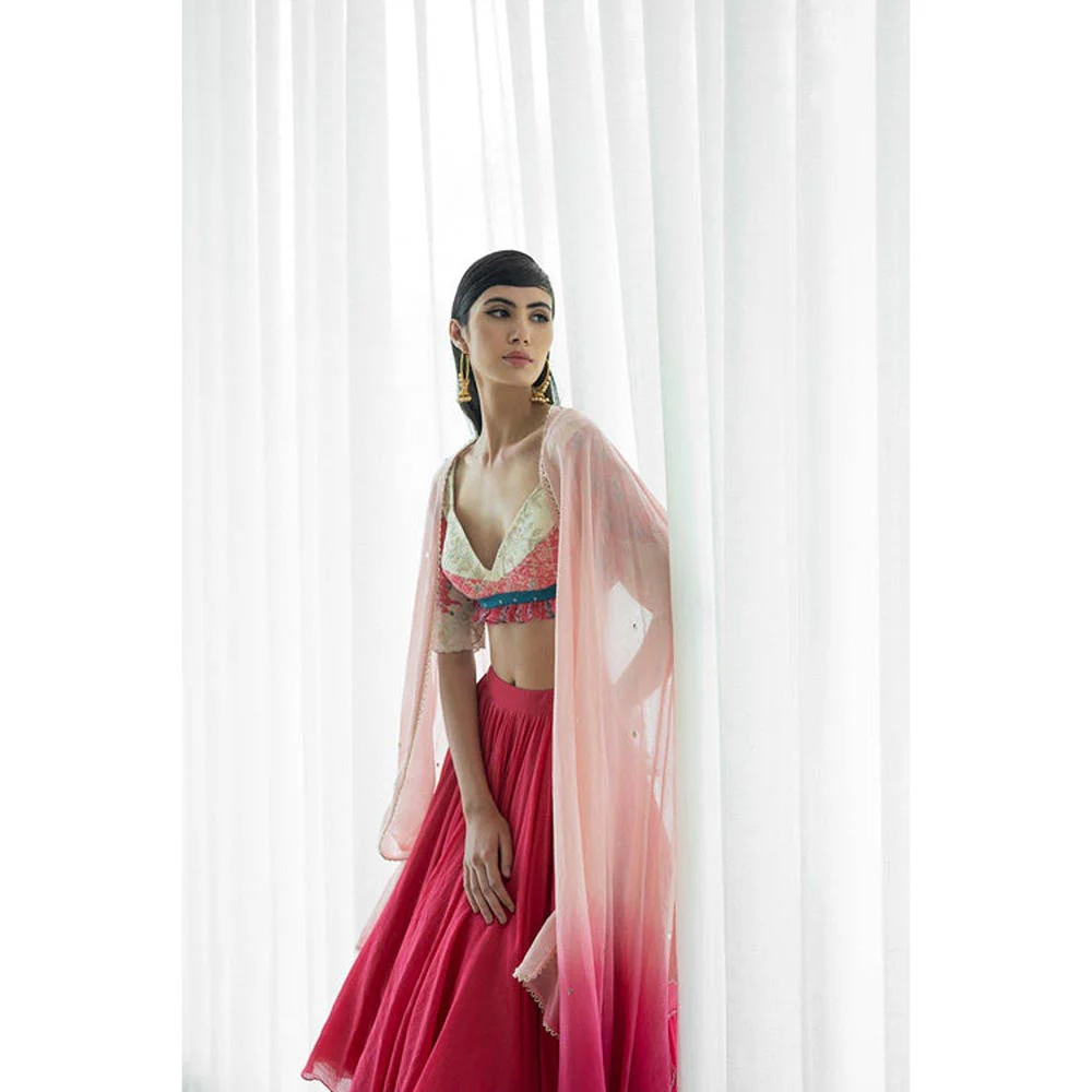 MANDIRA WIRK Printed Patchwork Lehenga Blouse With Dupatta - Image 4