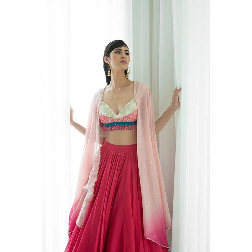 MANDIRA WIRK Printed Patchwork Lehenga Blouse With Dupatta - Image 7