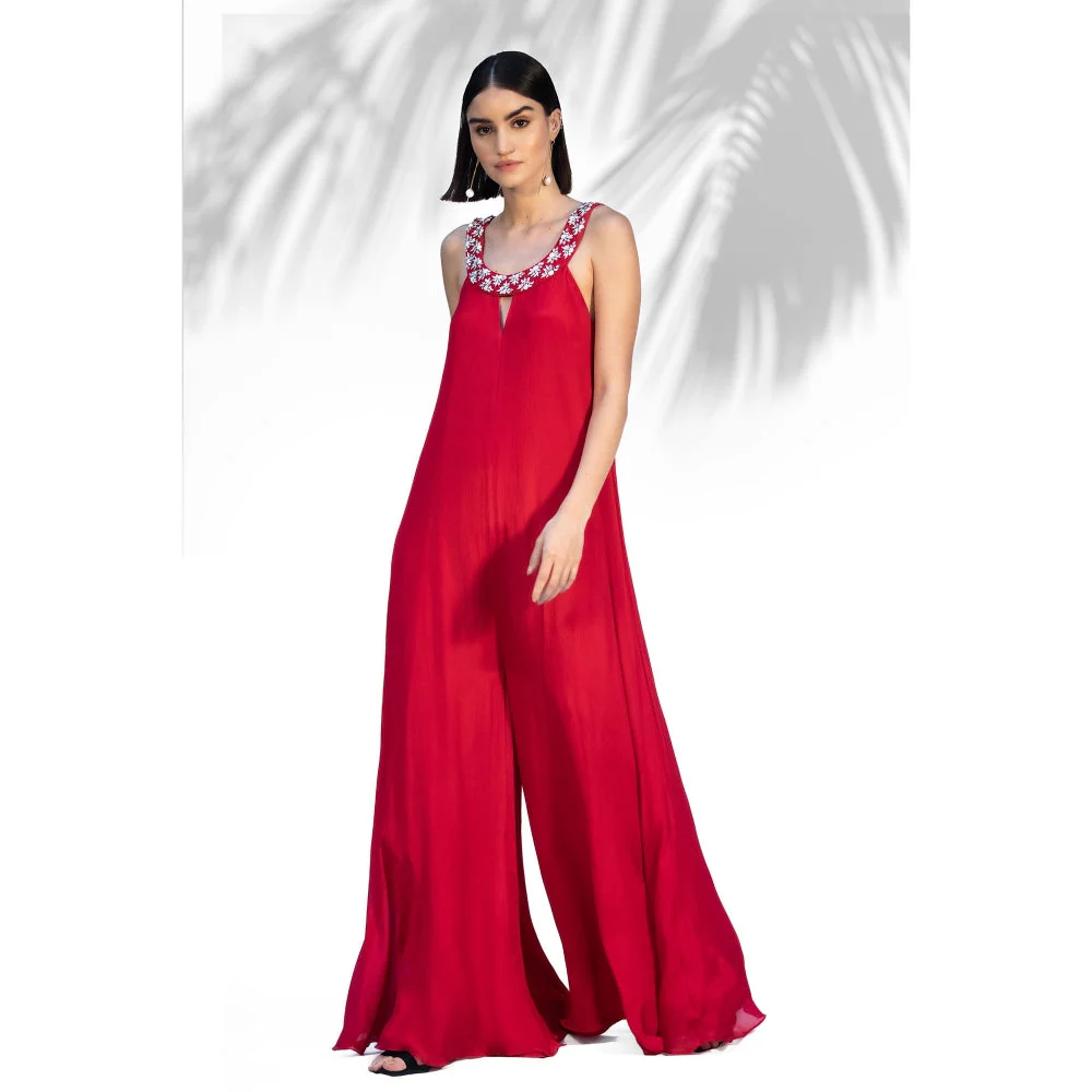 MANDIRA WIRK Ruby Red Flared Jumpsuit - Image 3