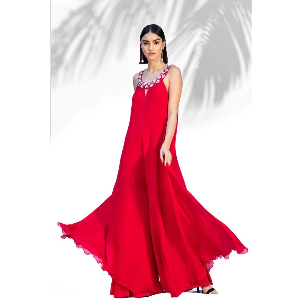 MANDIRA WIRK Ruby Red Flared Jumpsuit - Image 4