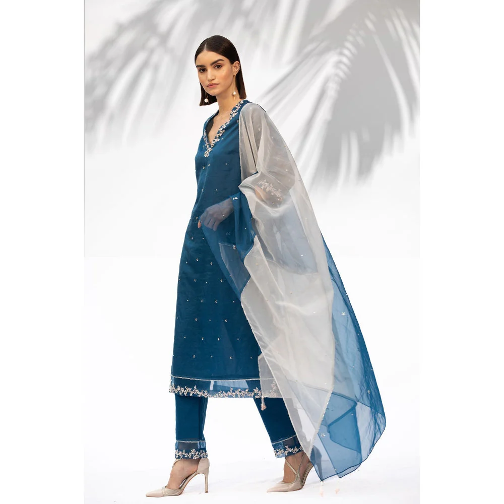 MANDIRA WIRK Saphire Blue Kurta Dupatta With Pant (Set Of 3) - Image 3
