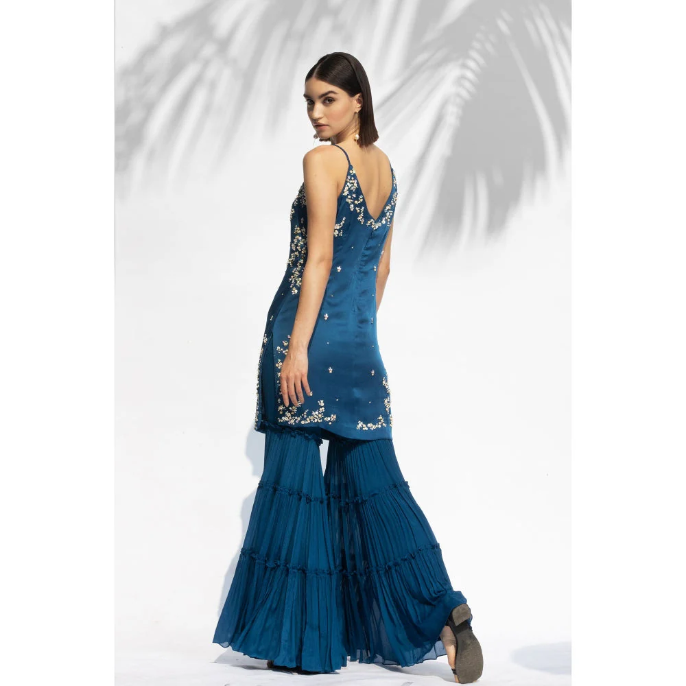 MANDIRA WIRK Saphire Blue Kurta Sharara With Dupatta (Set Of 3) - Image 3