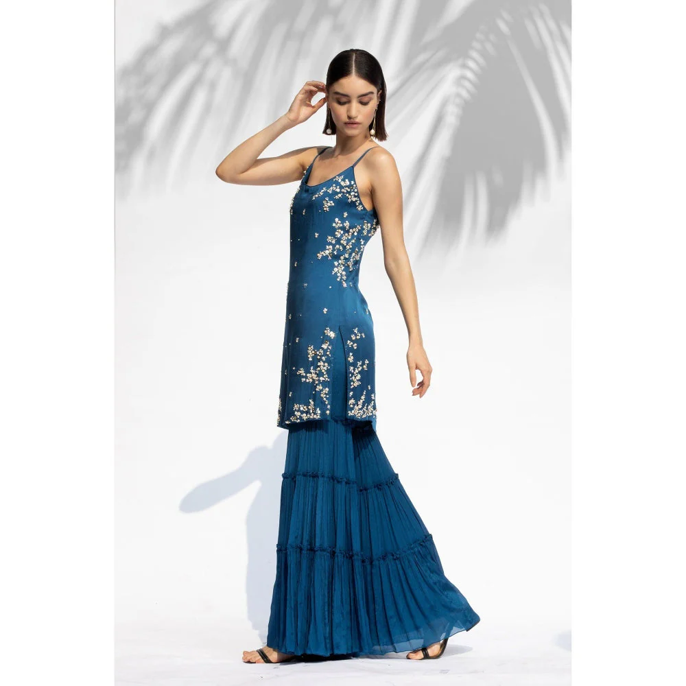 MANDIRA WIRK Saphire Blue Kurta Sharara With Dupatta (Set Of 3) - Image 4
