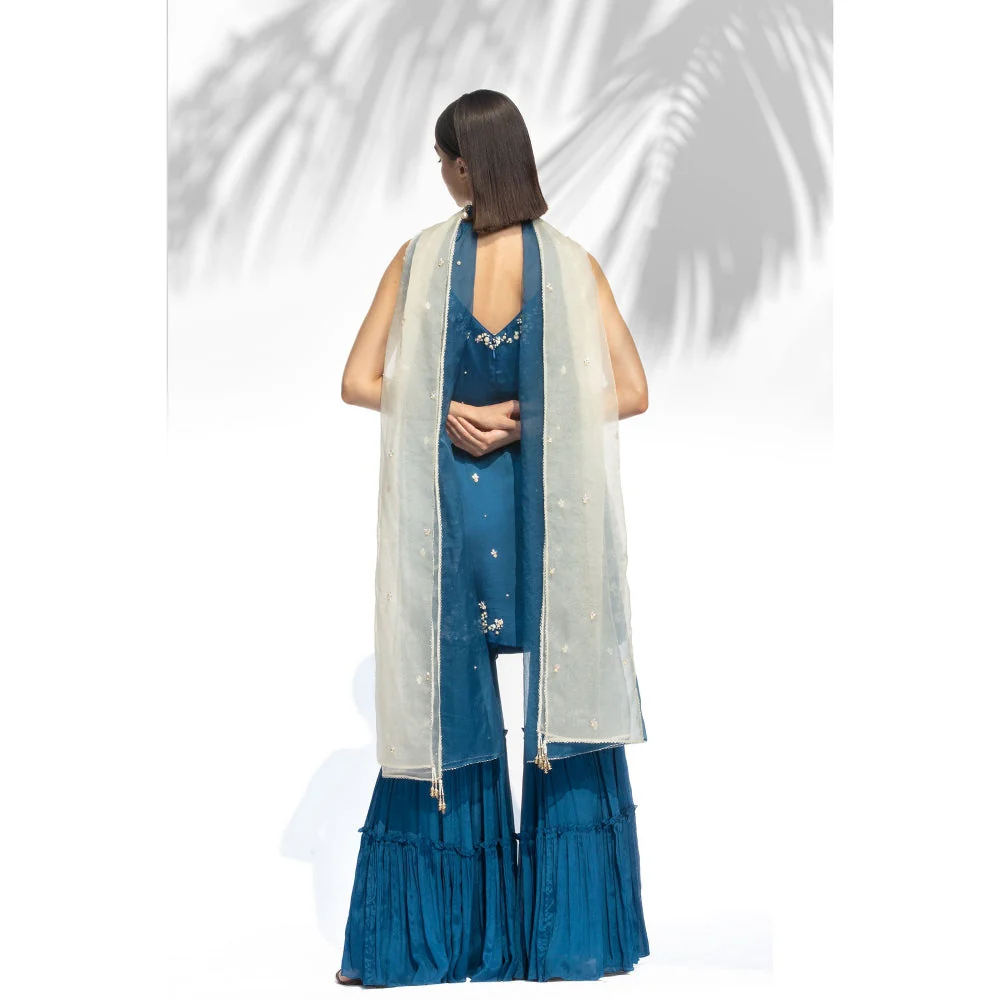 MANDIRA WIRK Saphire Blue Kurta Sharara With Dupatta (Set Of 3) - Image 5