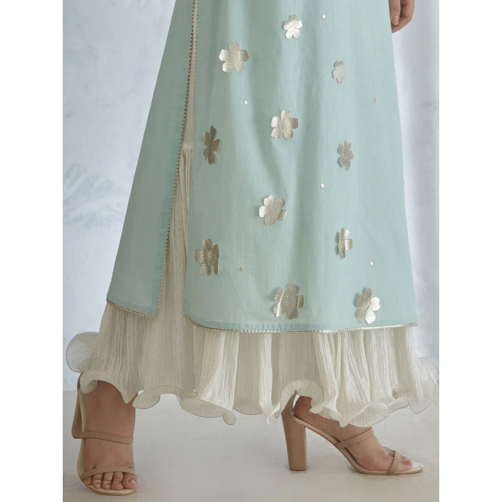 Mandira Wirk Silver Gota Cutwork Kurta With Hand & Crinkled Inner Dress & Dupatta (Set of 3) - Image 4