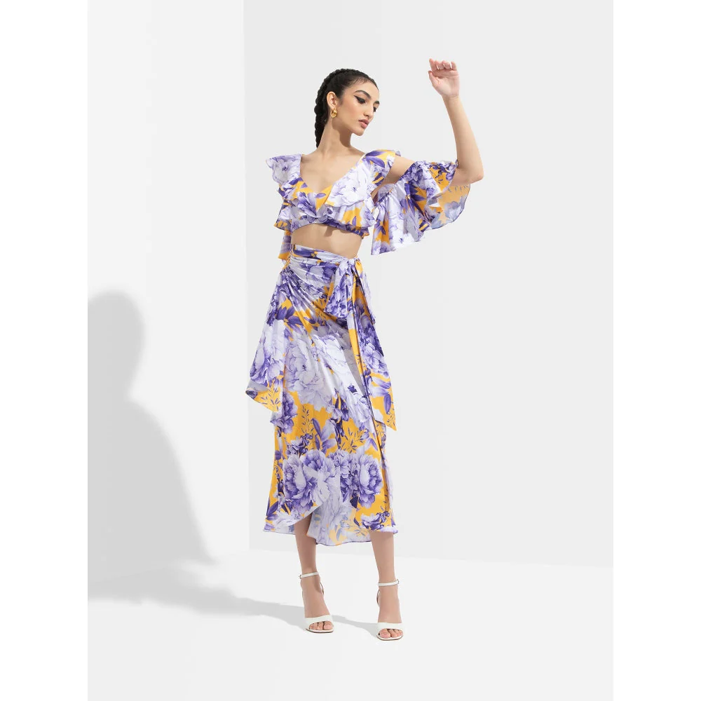 MANDIRA WIRK Sumire Printed Butterfly Bustier Paired with Wrap Skirt Blue (Set of 2) - Image 4