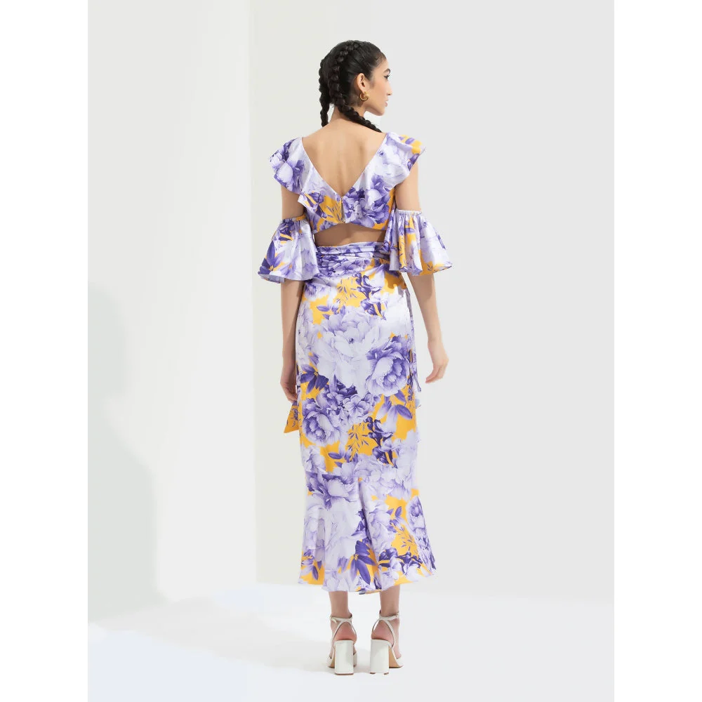 MANDIRA WIRK Sumire Printed Butterfly Bustier Paired with Wrap Skirt Blue (Set of 2) - Image 5