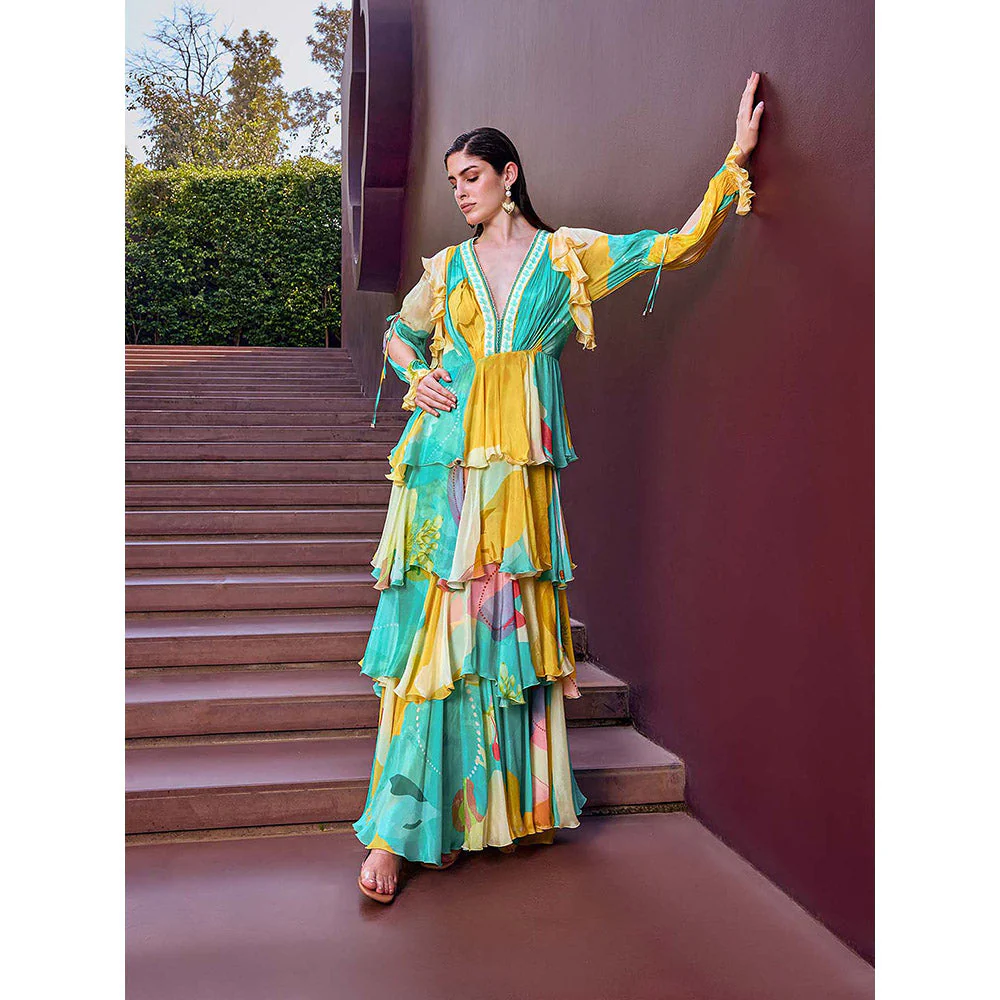 MANDIRA WIRK Turquoise Eucalyptus Layer Dress - Image 4