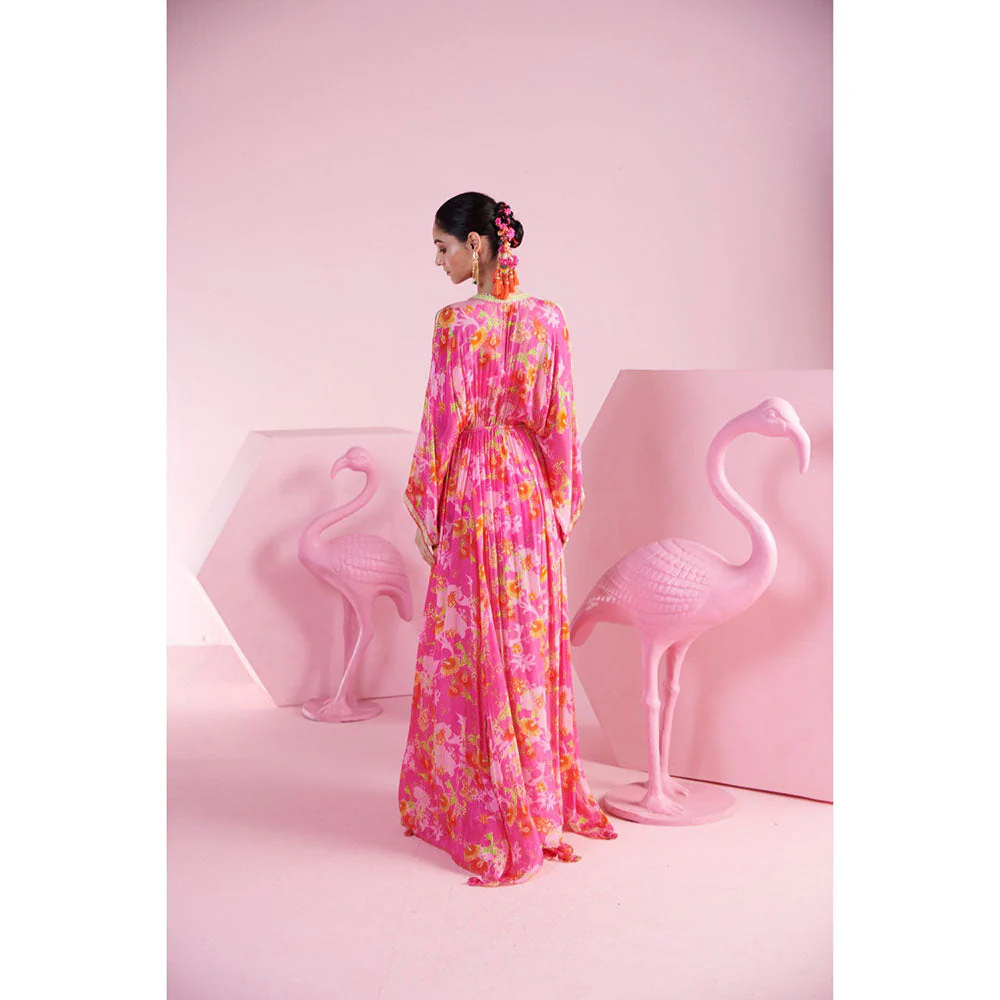 MANDIRA WIRK Women'S Bahar Floral V-Neck Kaftan Dress - Image 4
