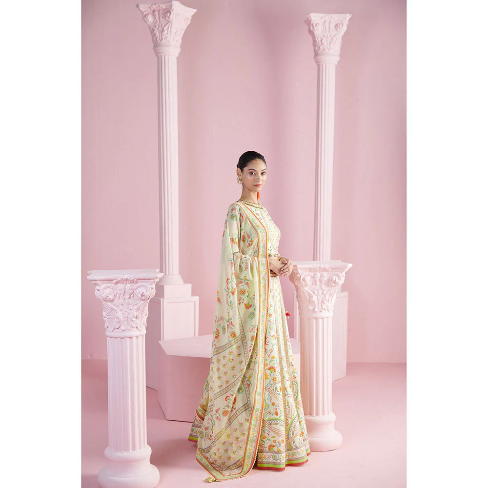 MANDIRA WIRK Women's Cream Safir Floral Embellished Lehenga with Blouse and Dupatta (Set of 3) - Image 5