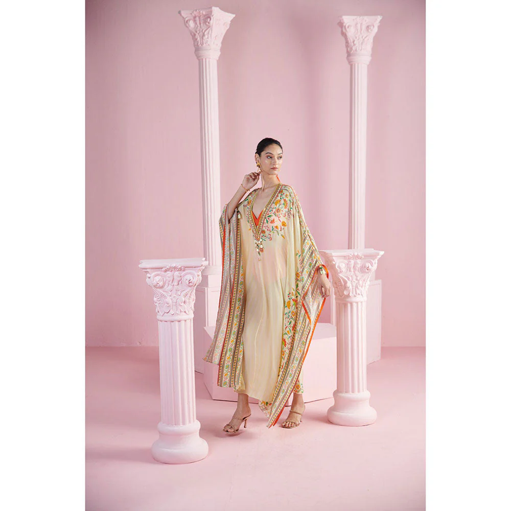 MANDIRA WIRK Women'S Huzur Floral Kaftan Dress with Bralette and Hipster (Set of 3) - Image 3