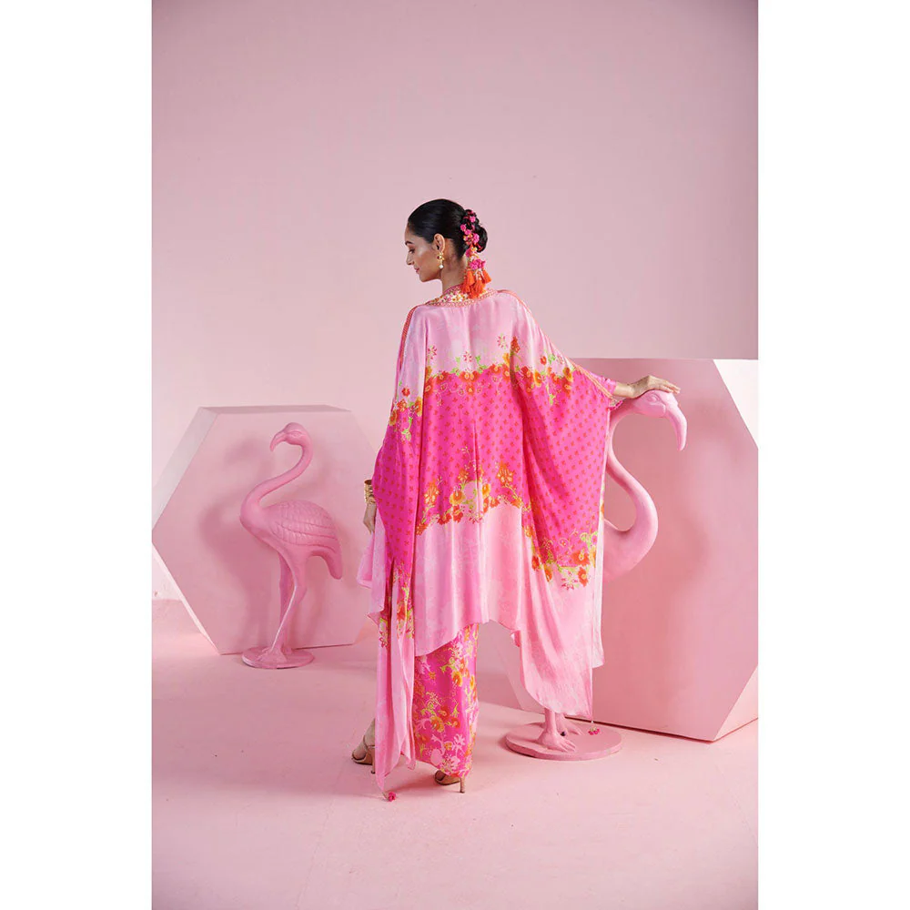 MANDIRA WIRK Women'S Pink Floral Jasmine Cape with Blouse and Skirt (Set of 3) - Image 5