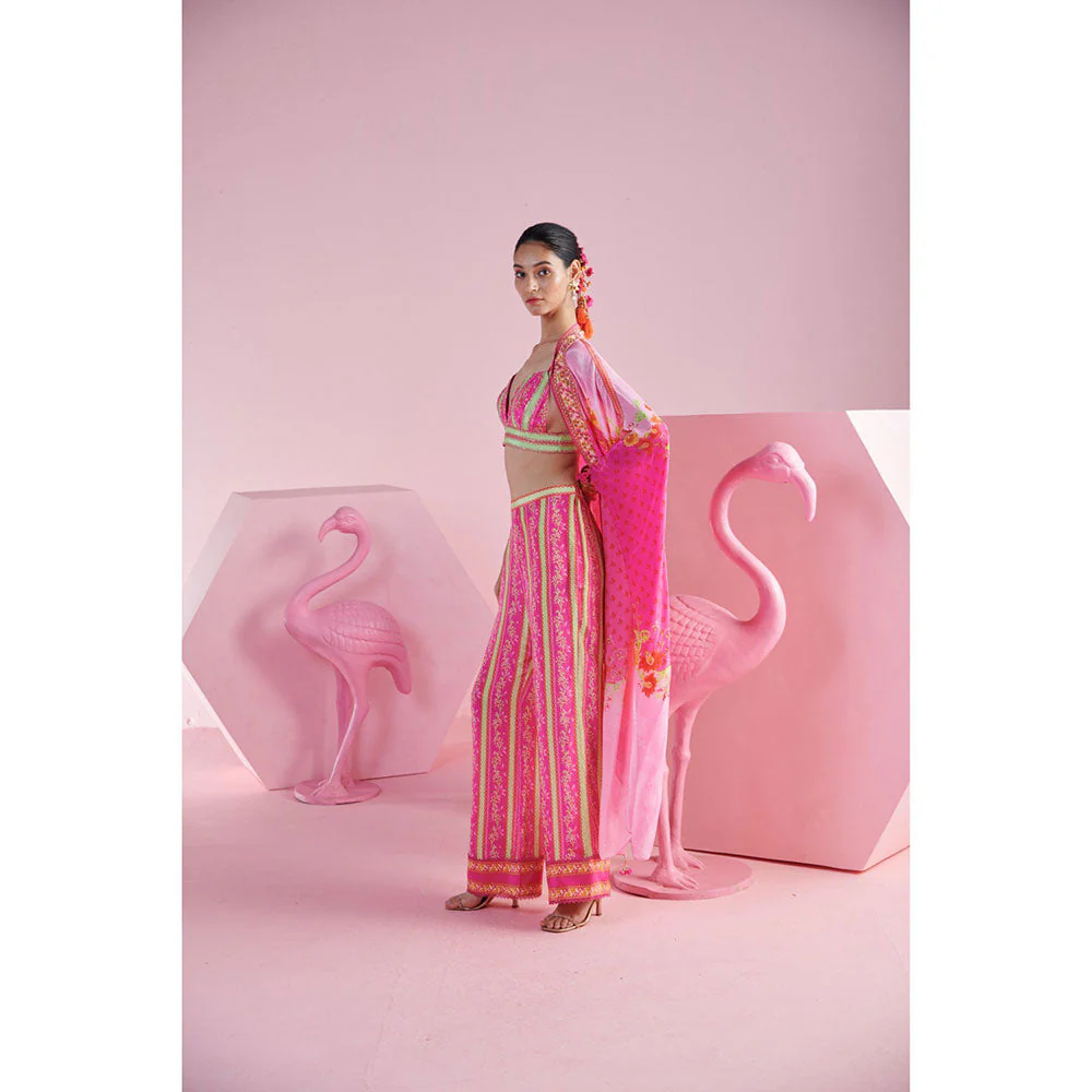 MANDIRA WIRK Women'S Pink Iznik Bustier with Pant and Jacket (Set of 3) - Image 2