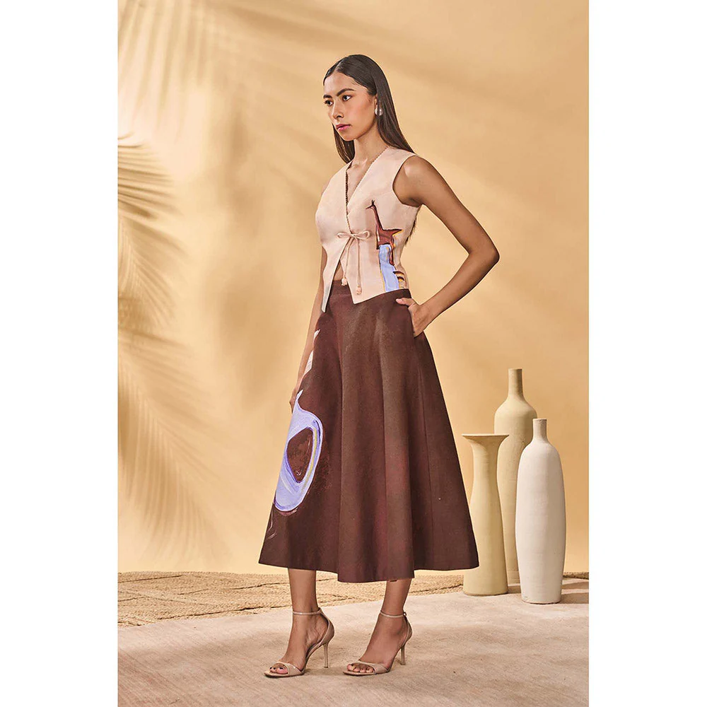 Masaba Beige Hidden Within Swing Skirt with Waist Coat (Set of 2) - Image 2