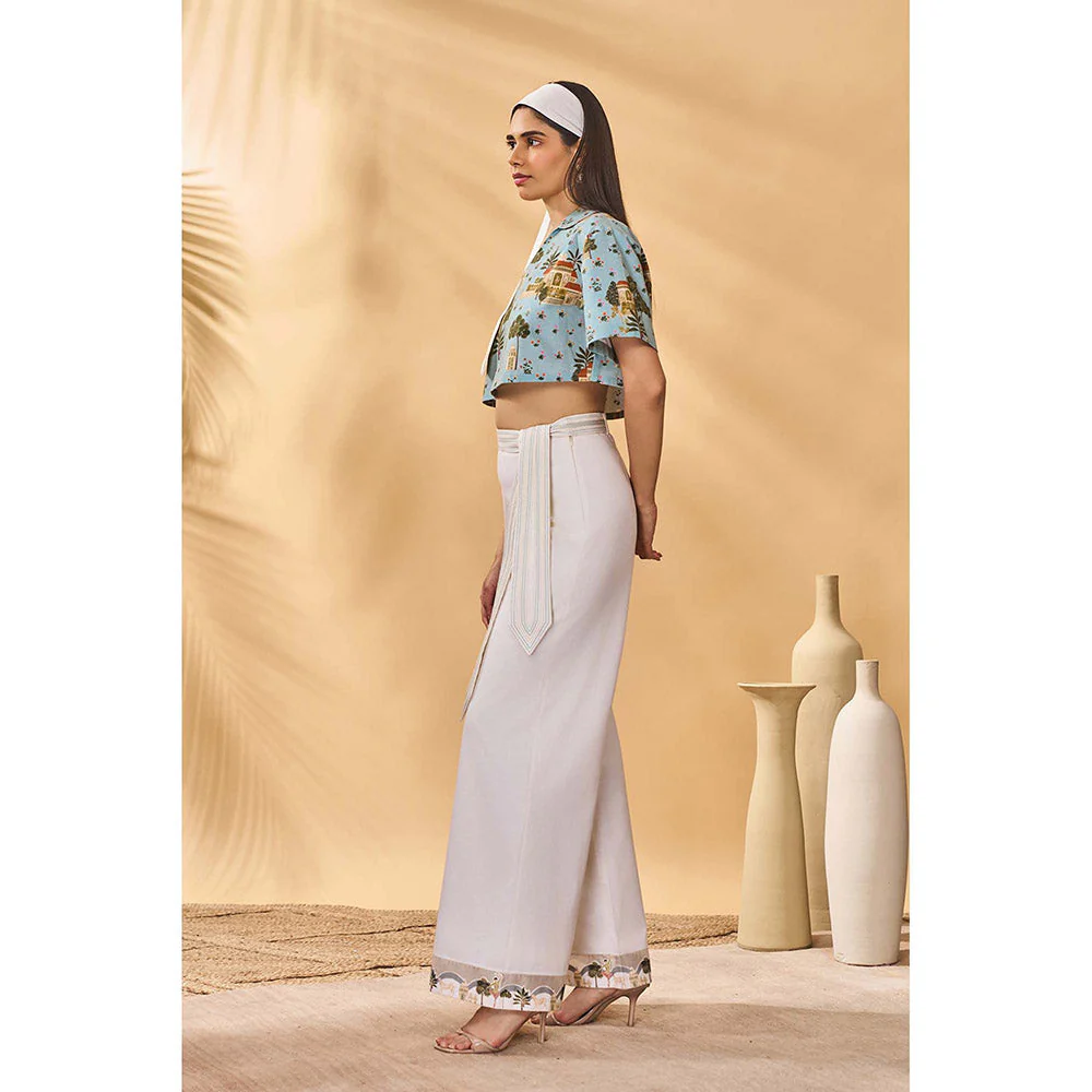 Masaba Blue Miniature Dreams Crop Top with Pant and Belt (Set of 3) - Image 2