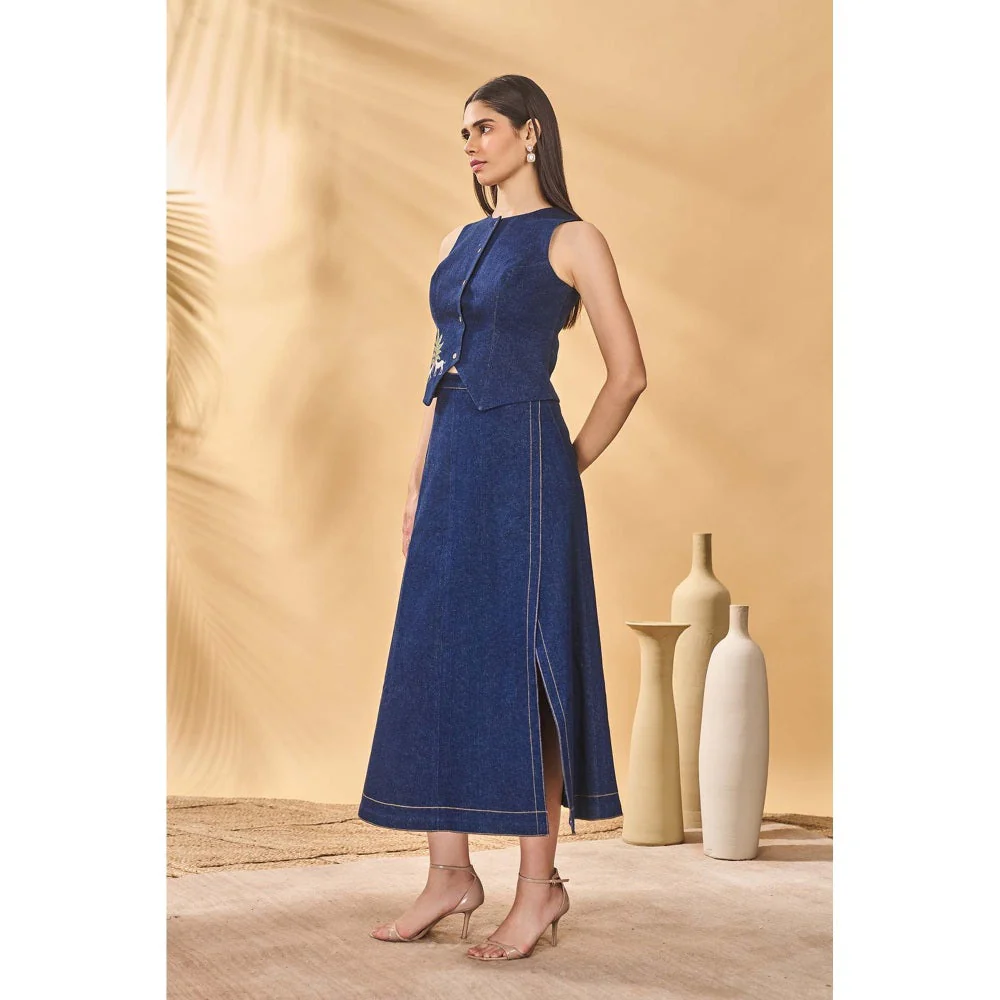 Masaba Blue Paw Tree Denim Waistcoat - Image 2