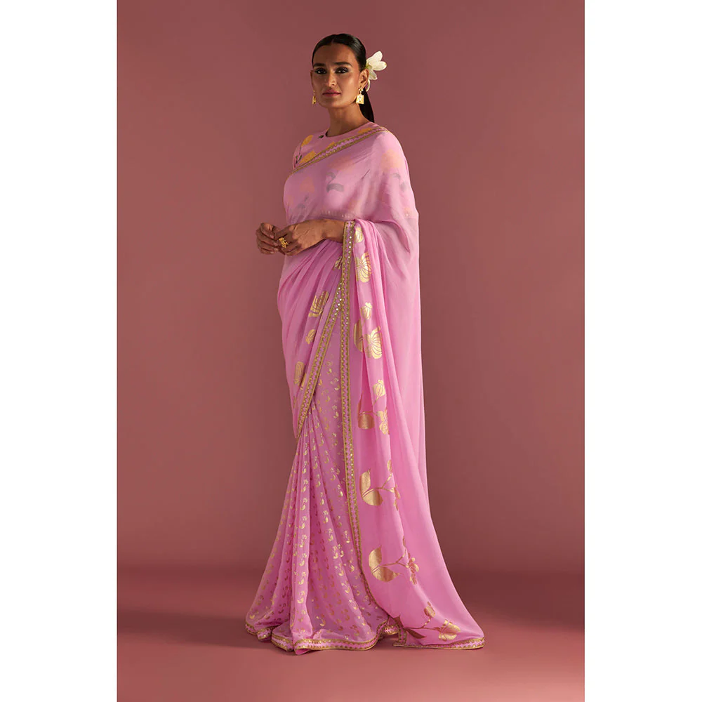 Masaba Blush Spring Bud Saree with Unstitched Blouse - Image 3