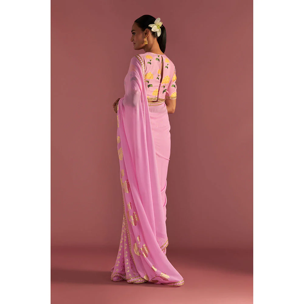 Masaba Blush Spring Bud Saree with Unstitched Blouse - Image 4