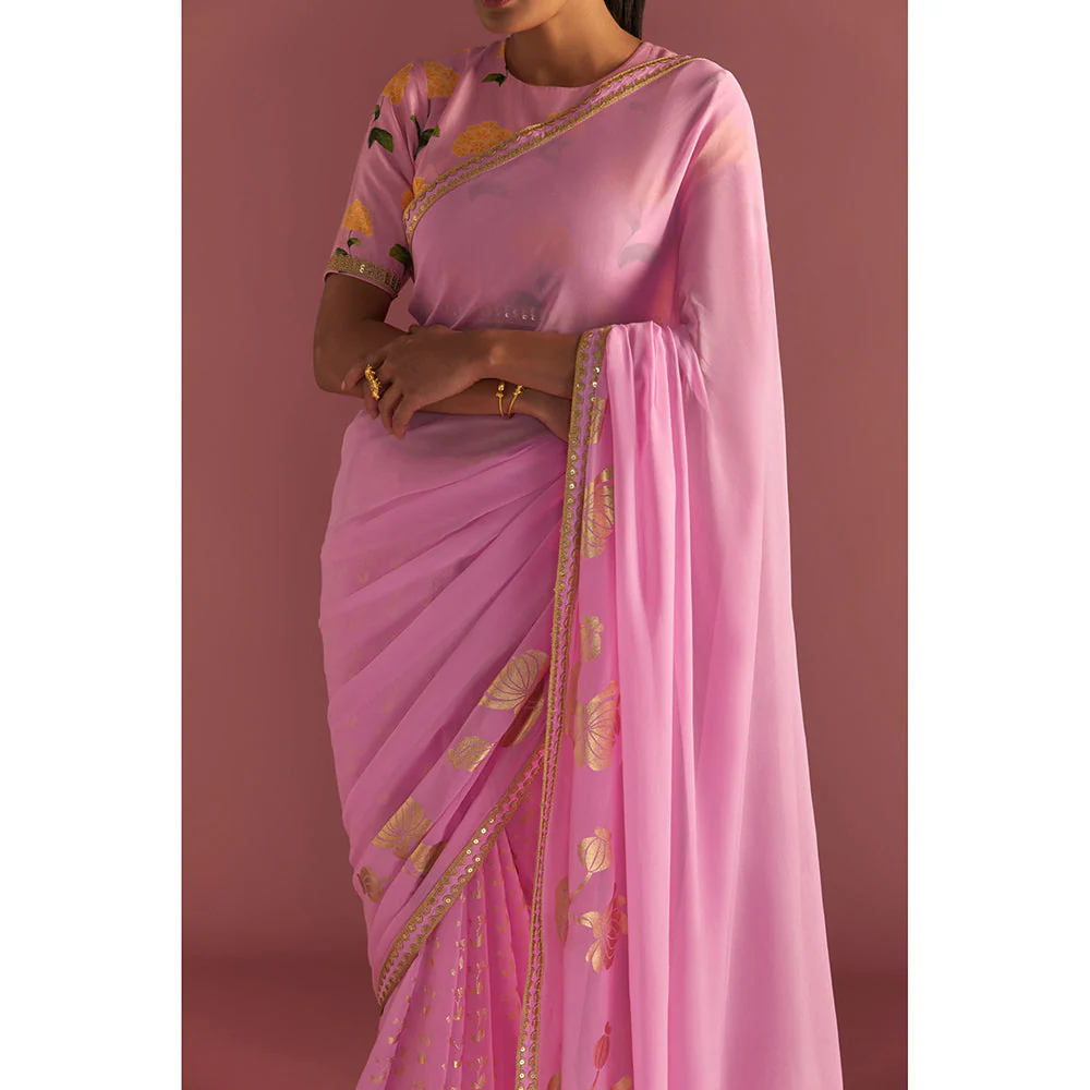 Masaba Blush Spring Bud Saree with Unstitched Blouse - Image 5