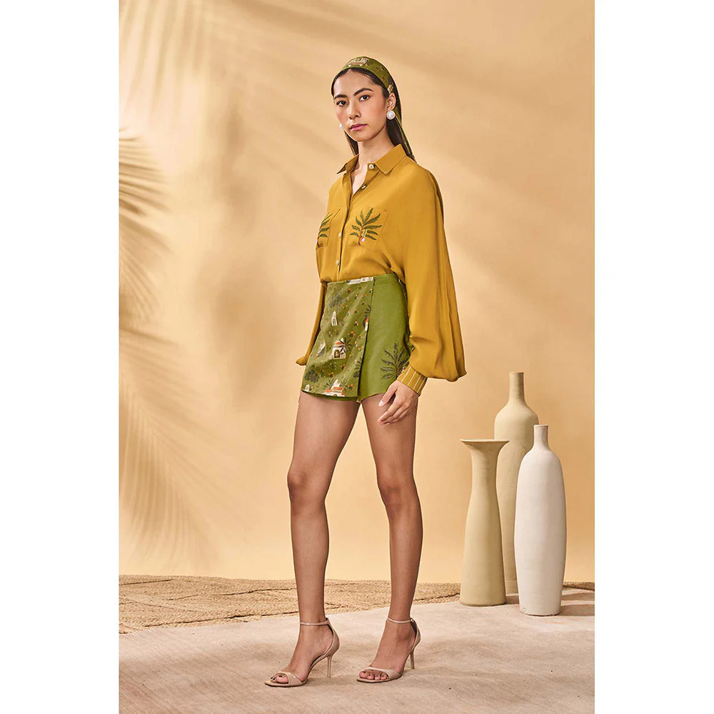 Masaba Mustard Miniature Dreams Skorts with Shirt (Set of 2) - Image 2