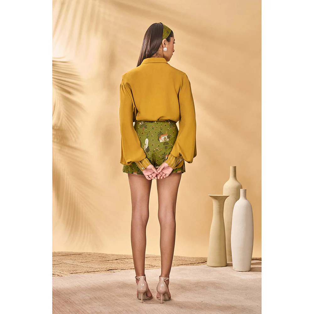 Masaba Mustard Miniature Dreams Skorts with Shirt (Set of 2) - Image 4