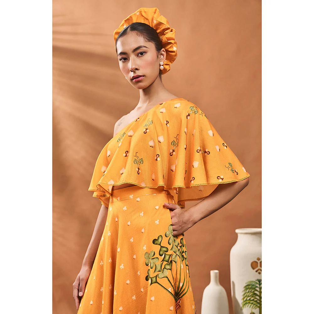 Masaba Yellow Spade Blossom Top with Skirt (Set of 2) - Image 6