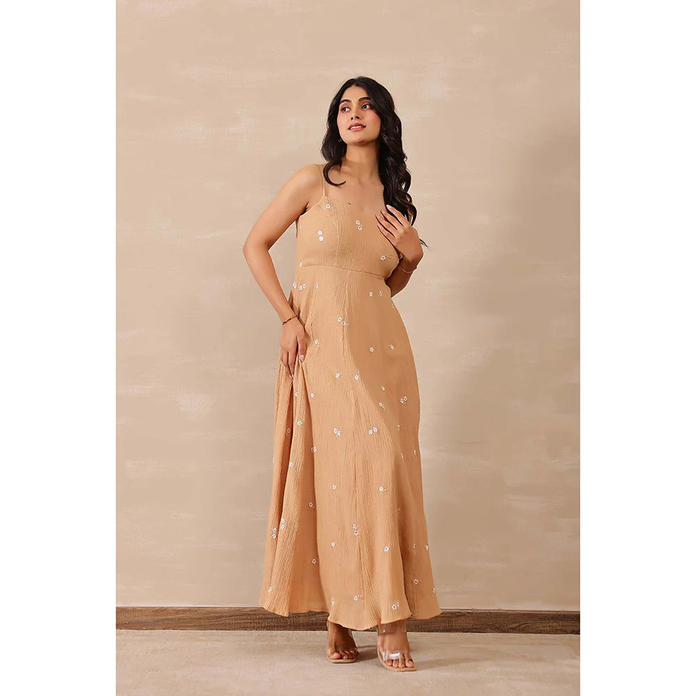 Masoomm Beige Floral Embroidered Maxi Dress - Image 5