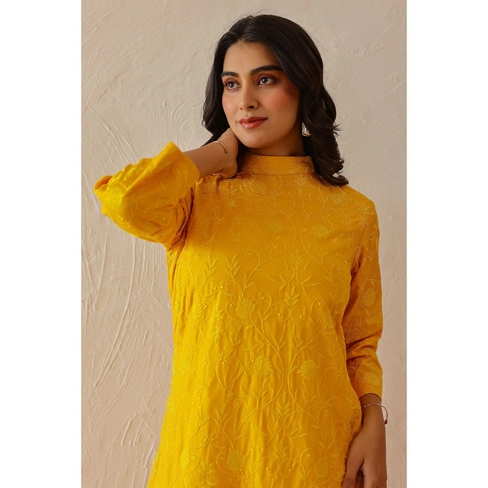 Masoomm Marigold Yellow Embroidered Kurta and Pant (Set of 2) - Image 5