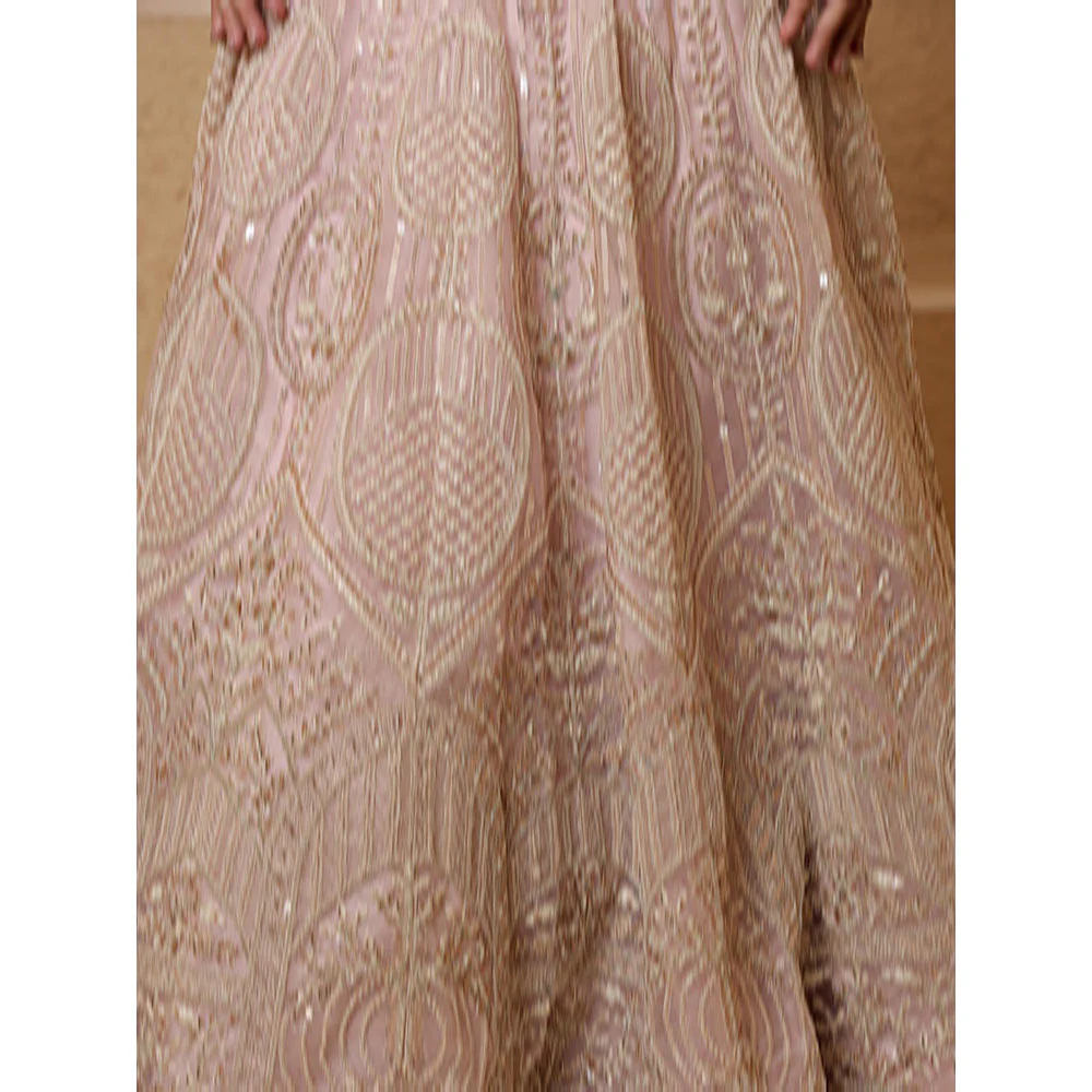 MILU MADAN Baby Pink Net Sequins & Beadwork Lehenga with Blouse & Dupatta - Image 6