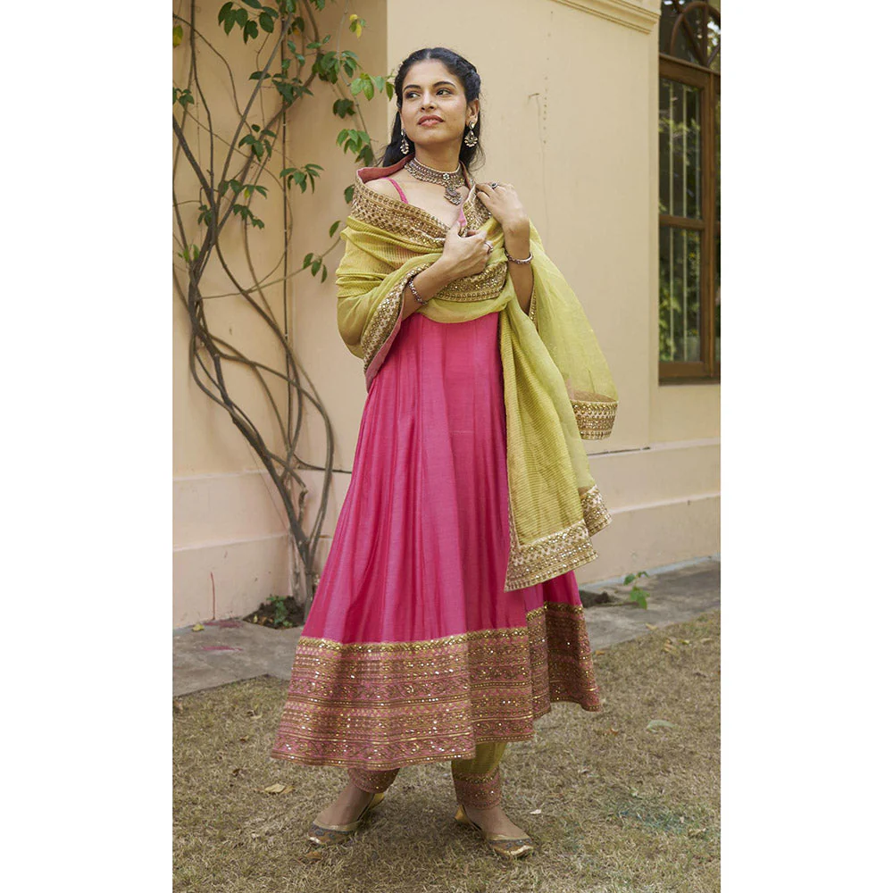 Naaz By Noor Kikli Pink Embroidered Anarkali with Pant and Dupatta (Set of 3) - Image 3