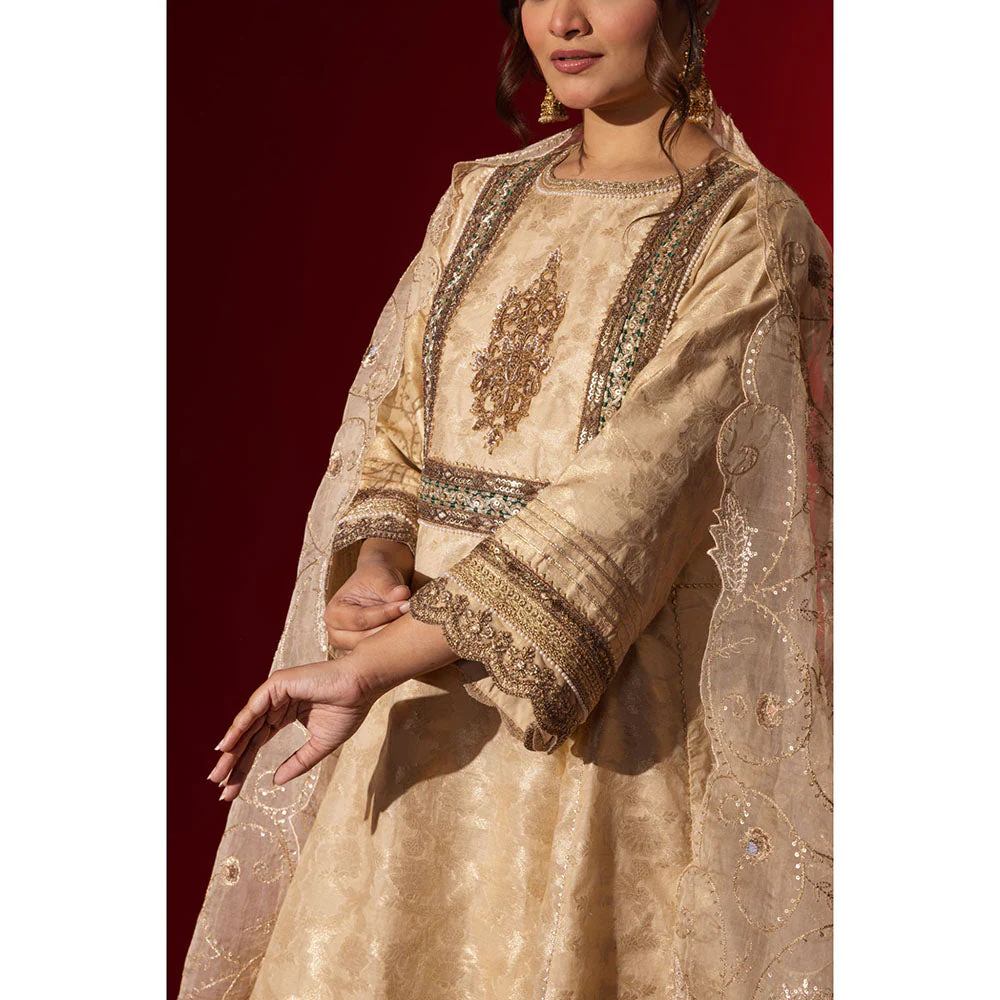 Naseebo Cream Sequin Brocade Kurta with Palazzo & Dupatta - Image 6