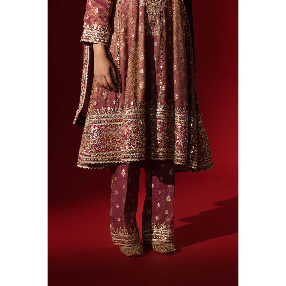 Naseebo Rani Mahal Embroidered Brocade Kurta with Palazzo & Dupatta - Image 7