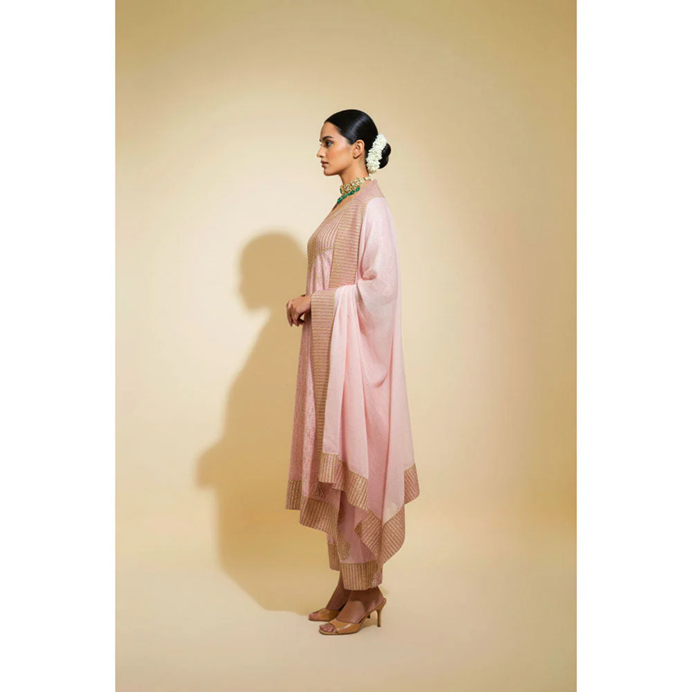 Naseebo Womens Linen Embroidered Mauve Kurta with Pant and Dupatta - Image 2