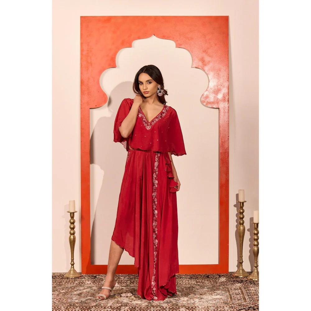 NAVA AURA Red Celeste Drape Skirt with Top
