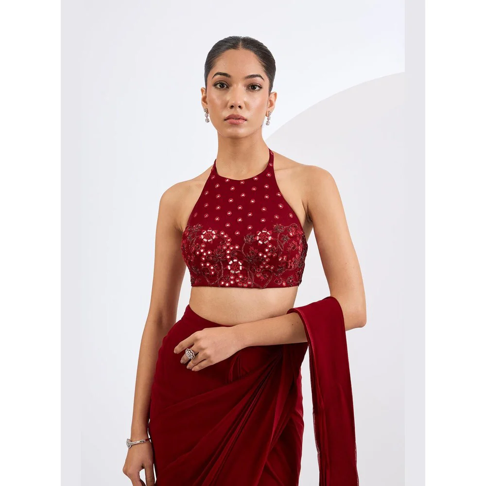 Neha Khullar Red Pre Draped Saree Set with Heavily Embellished Blouse - Image 4