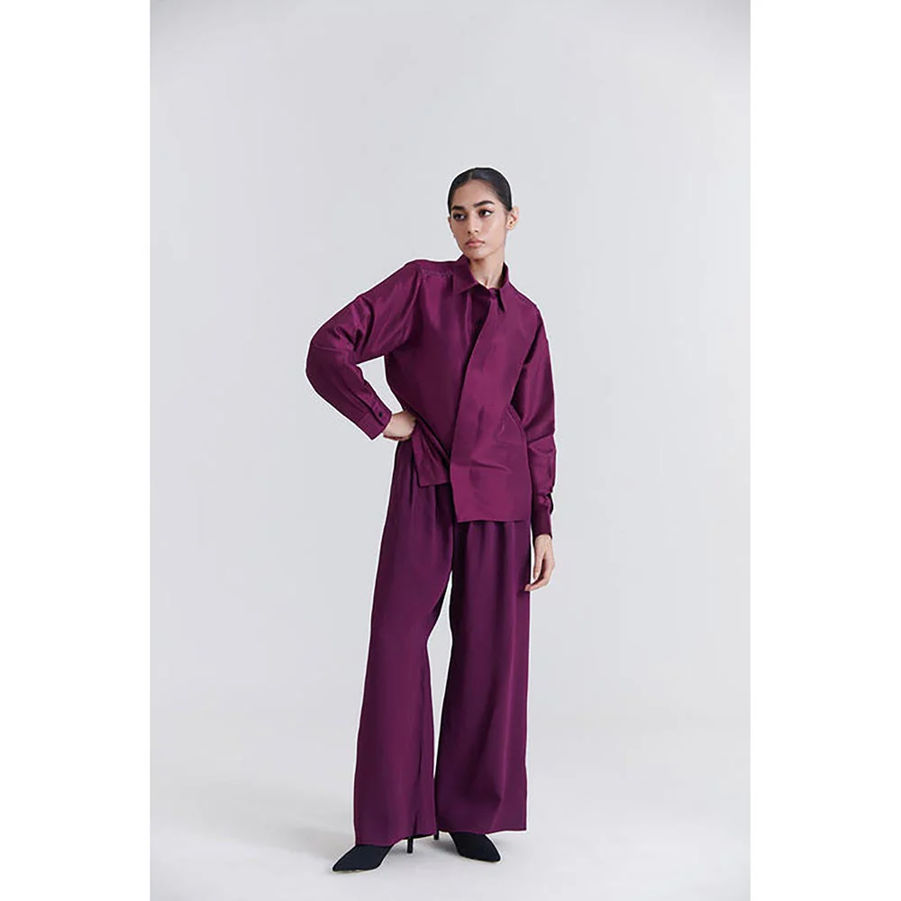 No Grey Area Purple Satin Boxy Shirt - Image 2