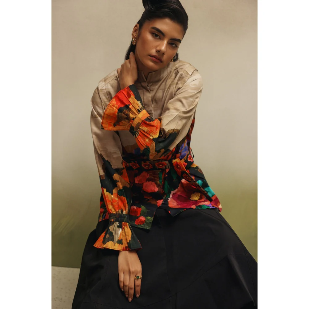 NOIB Women Beige Cotton Floral Tops - Image 5