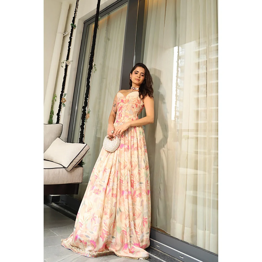 Old Marigold Jamila Ivory Corset Muslin Lehenga with Blouse and Dupatta - Image 8